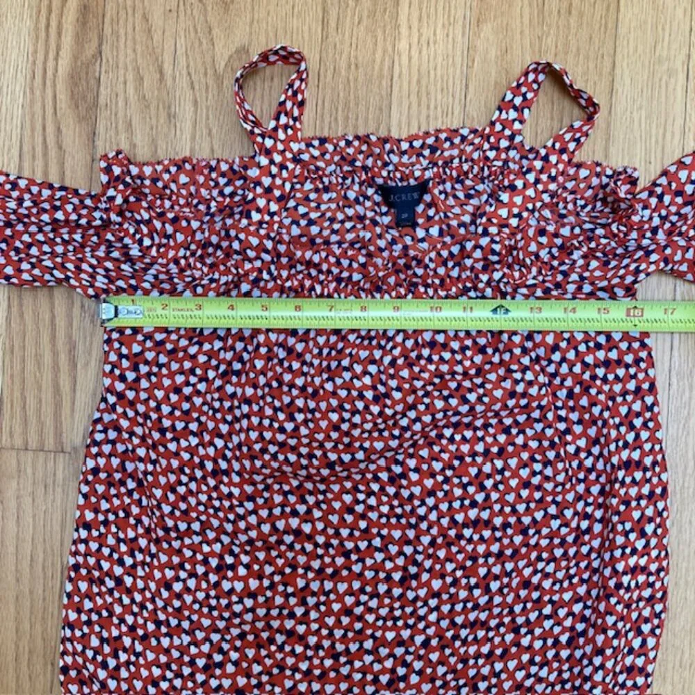 NWT J. Crew Orange, blue and white Silk off the shoulder blouse 2P